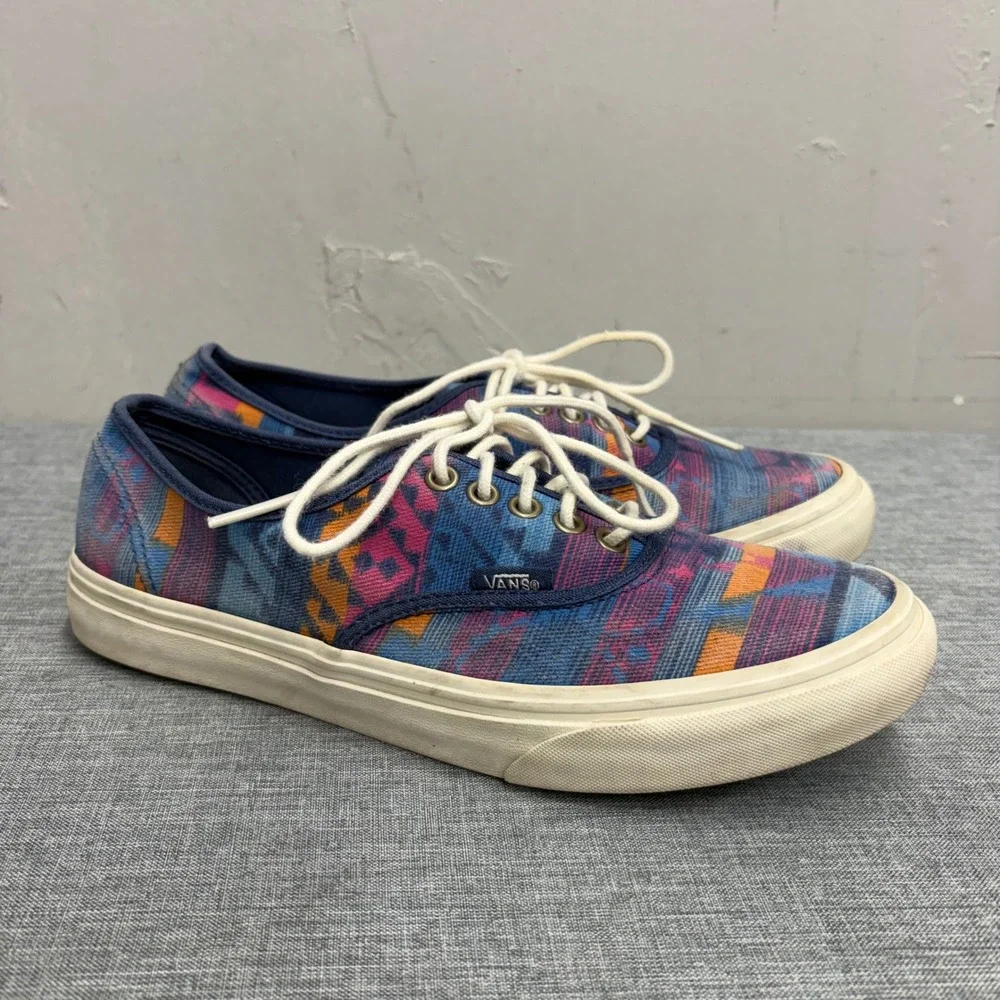 Vans Authentic Lo Pro Shoes Womens 7 Blue Multi Geometric Tribal Print Sneaker